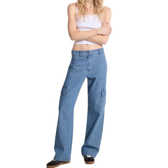 Michael Kors Logo Jacquard Denim Cargo Pants Jeans Dusk Blue 0/2/8/10 Nwt $195 - Picture 1 of 2